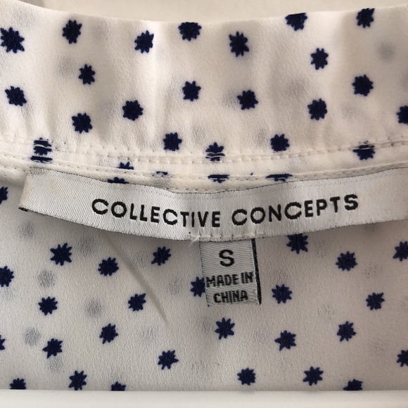 Collective Concepts white blouse with tiny navy blue stars print - Picture 2 of 4